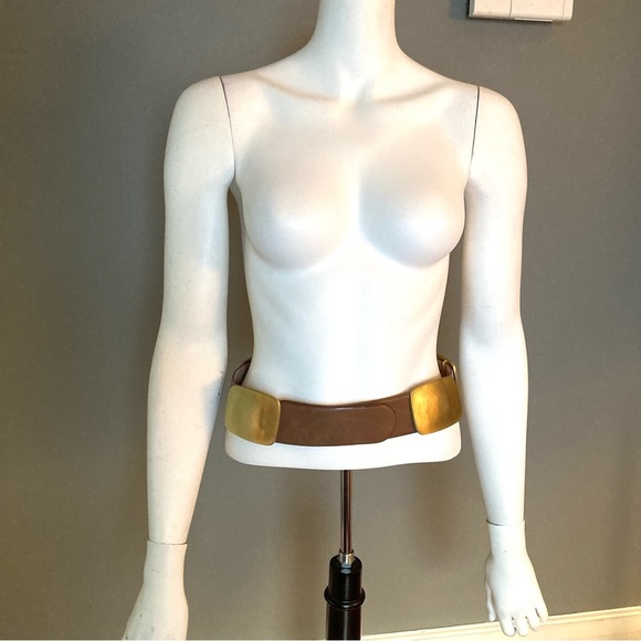 Donna Karan belt brown leather metal hardware western size small main image 12